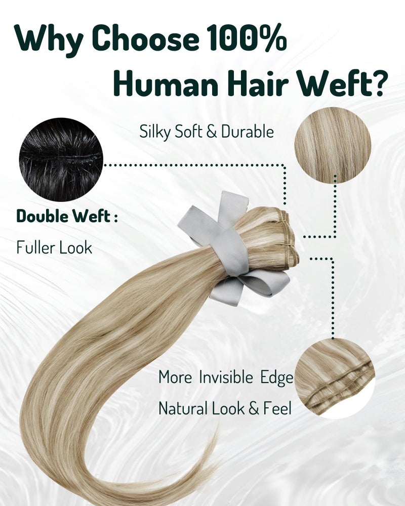 RUNATURE Weft Hair Extensions Human Hair, Blonde Sew in Hair Extensions 12 Inch 70g Straight Human Hair Weft Extensions, Remy Natural Hair, Easy to Maintain, #8P60 Brown Highlight Blonde - Image 4